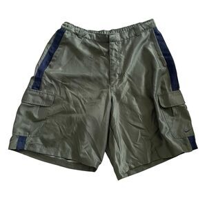 Vintage Nike Shorts Mens 2XL Green Cargo‎ Zip Fly Pockets Y2K Basketball Swoosh
